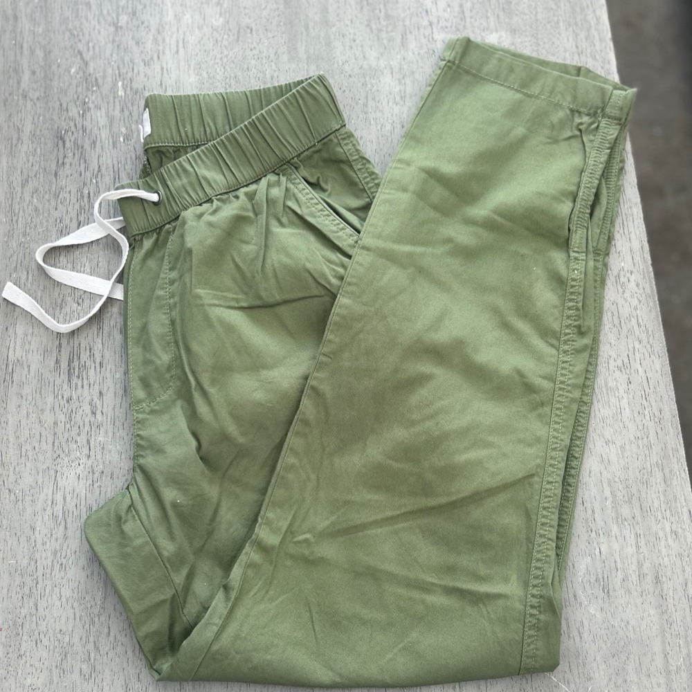 Pact Organic Cotton Drawstring Pants Army Green Straight Leg Stretch Small